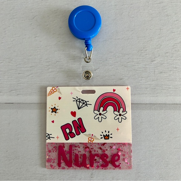 Glitter Badge Buddy | Nurse Card Holder | RN ID Tag Backer and Retractable Reel - Picture 3 of 12
